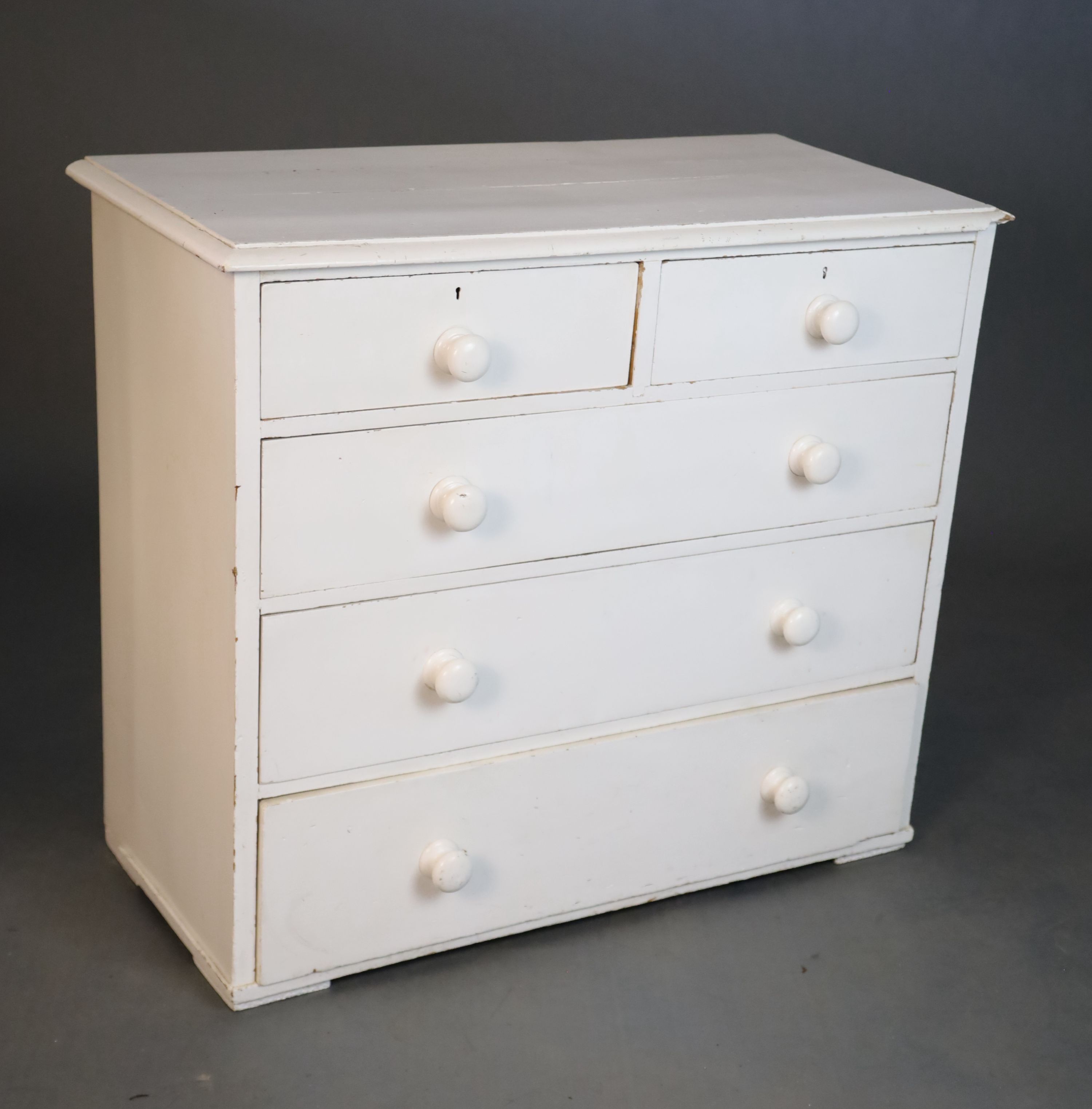 A Victorian white painted pine chest, W.96.5cm D.46cm H.84cm